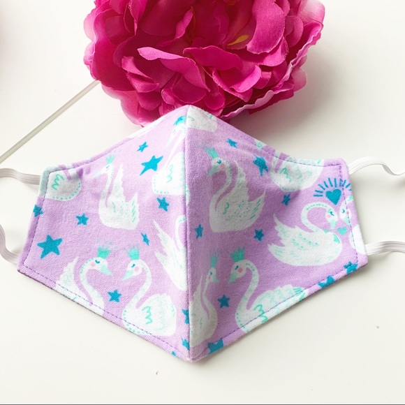 3/$25 Triple Layer Handmade Face Mask Swan Print - Picture 2 of 6